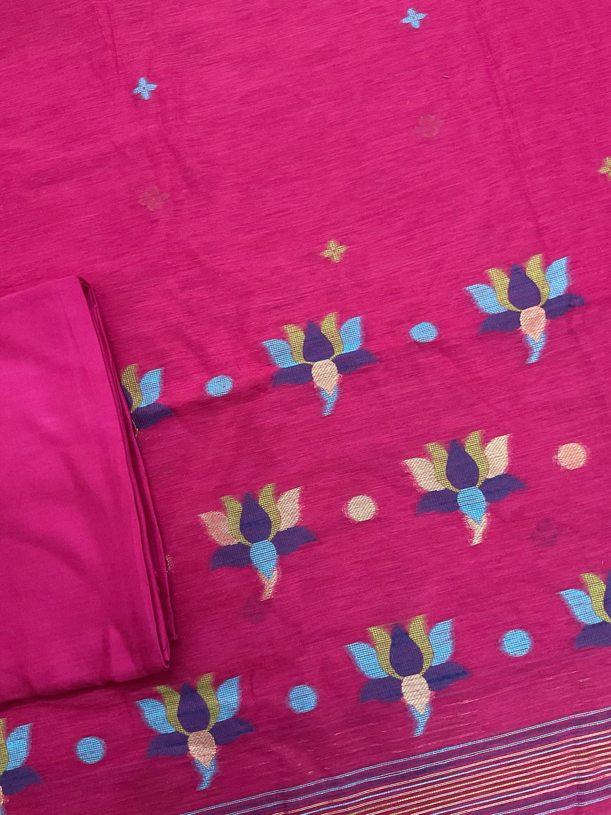 Soft Slub Chanderi Jamdani Weaved Suit - Pink