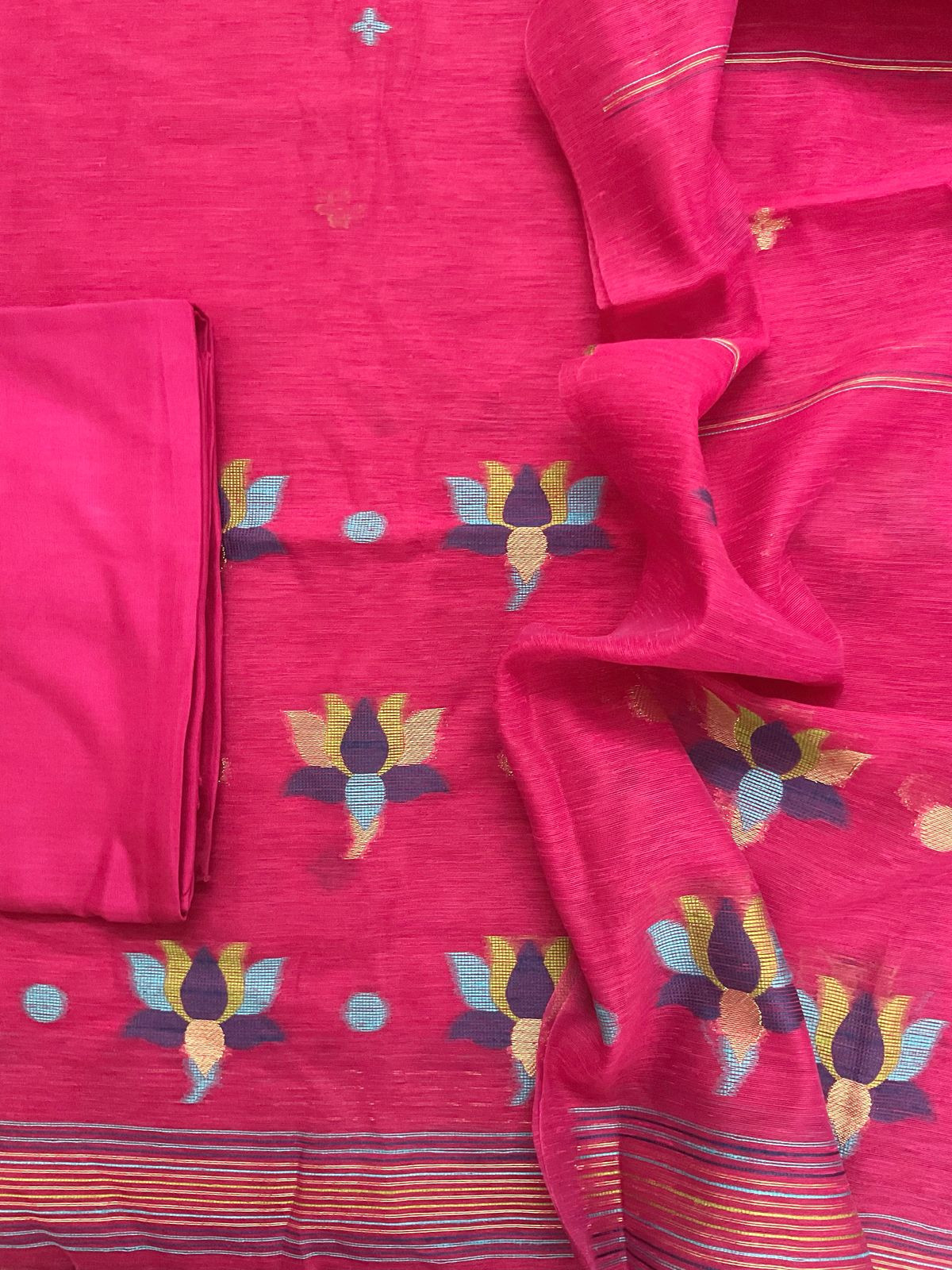 Soft Slub Chanderi Jamdani Weaved Suit - Pink