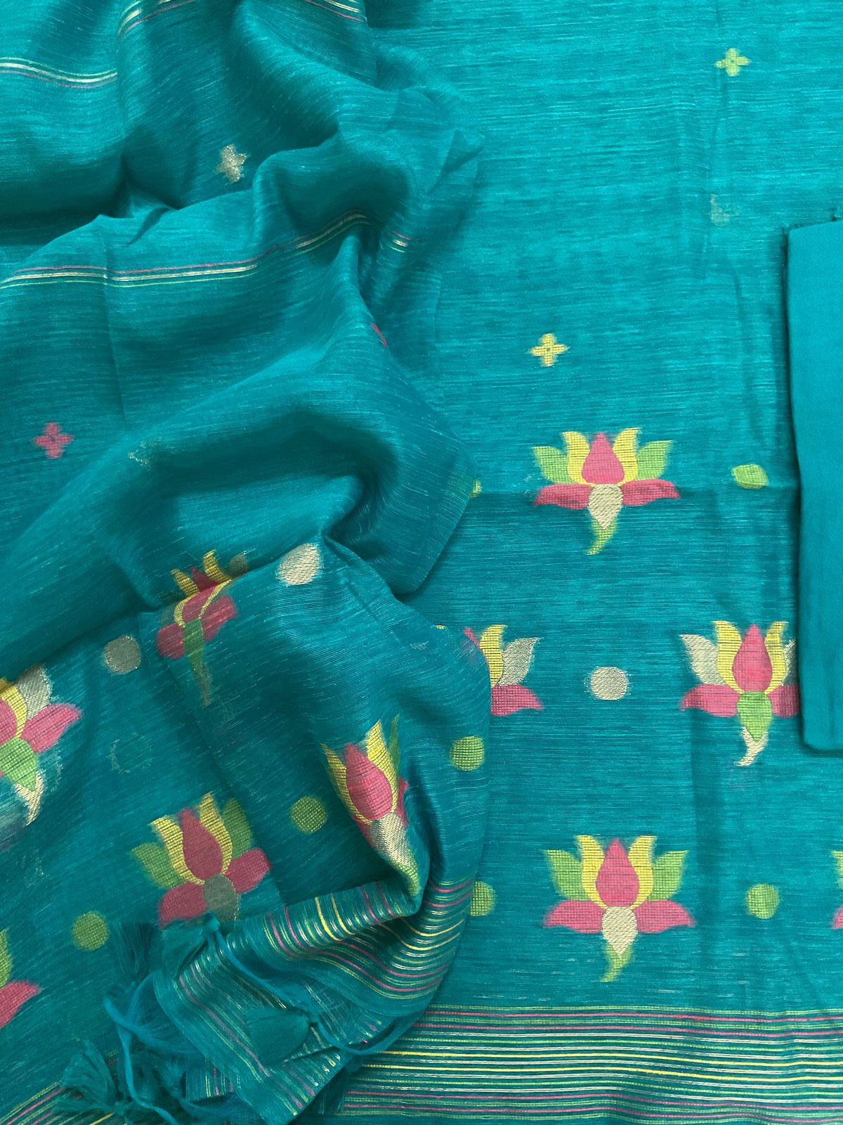 Soft Slub Chanderi Jamdani Weaved Suit - Pheroji