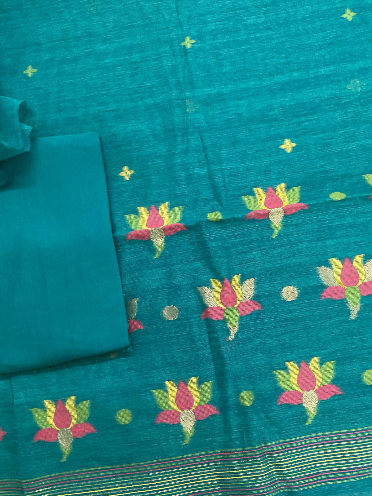 Soft Slub Chanderi Jamdani Weaved Suit - Pheroji