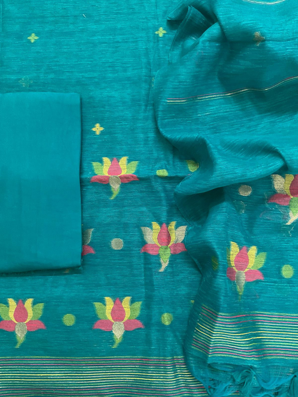 Soft Slub Chanderi Jamdani Weaved Suit - Pheroji