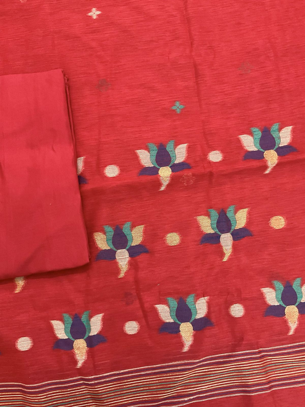 Soft Slub Chanderi Jamdani Weaved Suit - Red