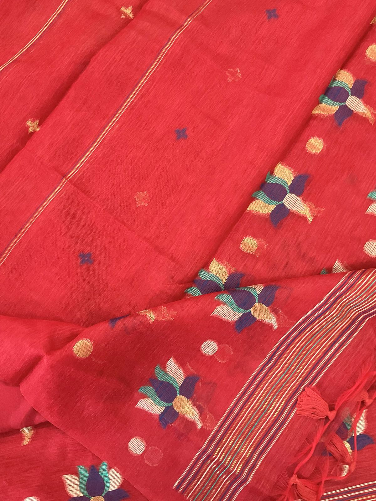 Soft Slub Chanderi Jamdani Weaved Suit - Red