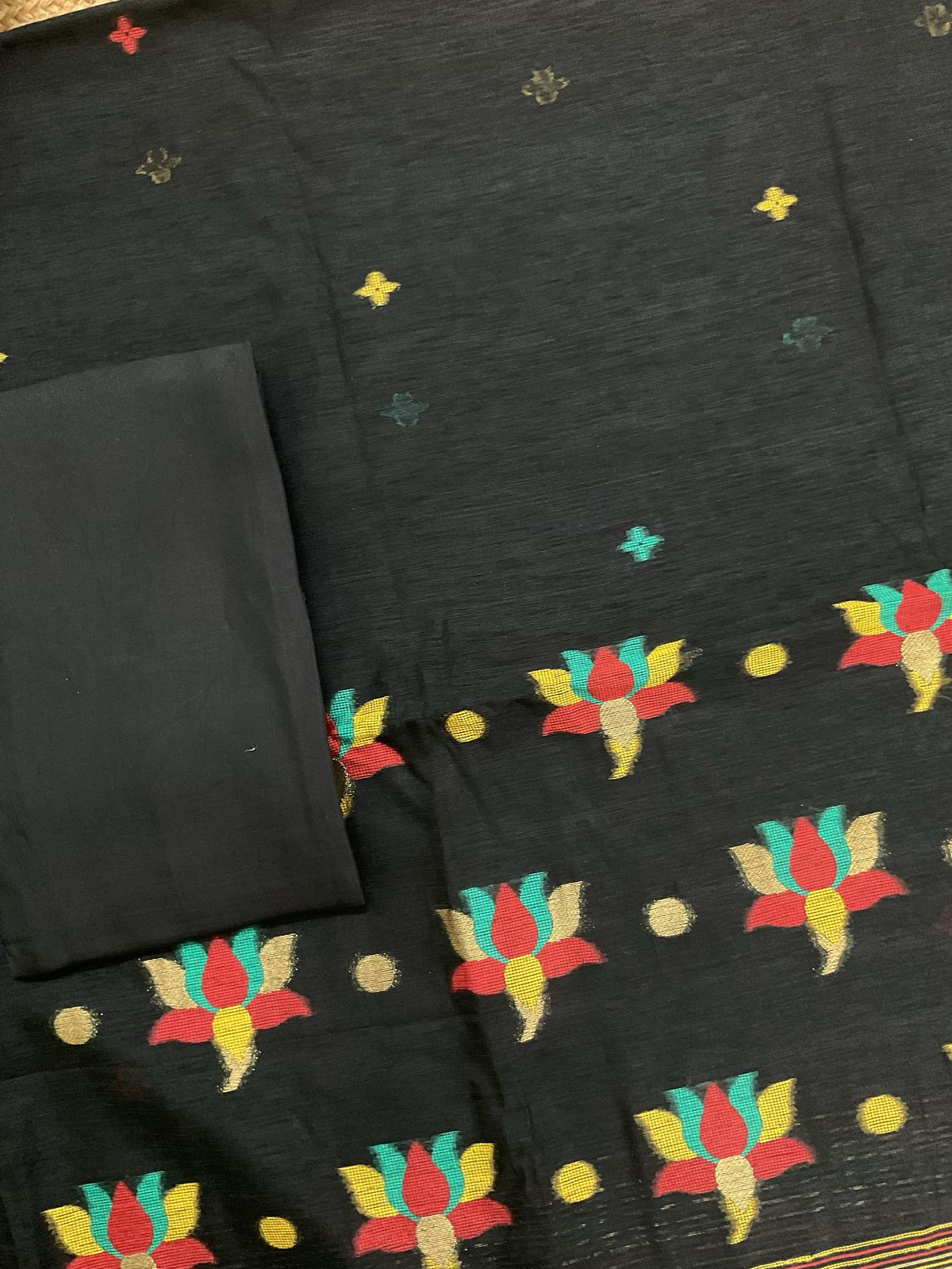 Soft Slub Chanderi Jamdani Weaved Suit - Black