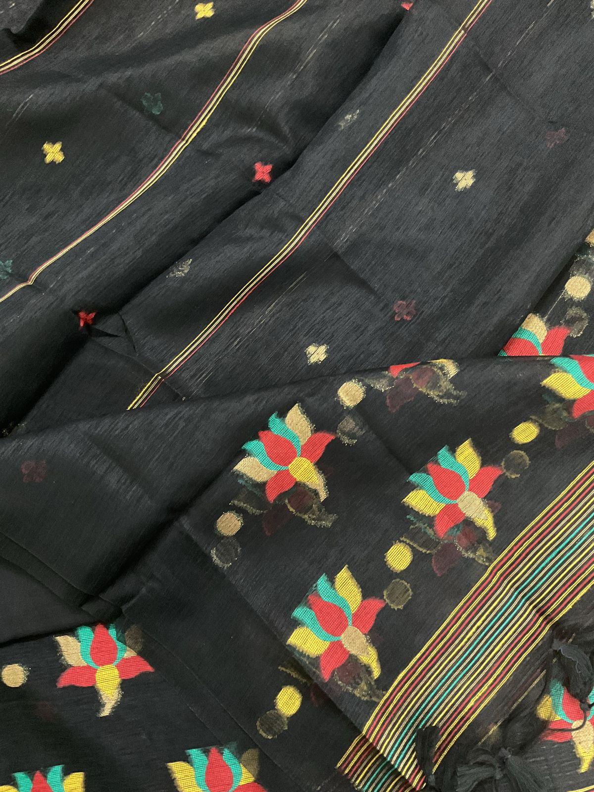 Soft Slub Chanderi Jamdani Weaved Suit - Black