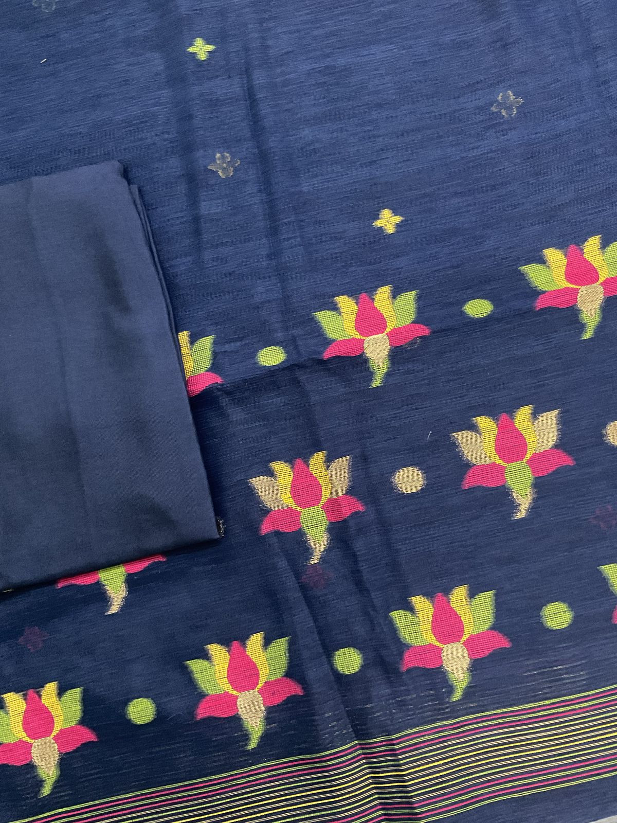 Soft Slub Chanderi Jamdani Weaved Suit - Dark Blue