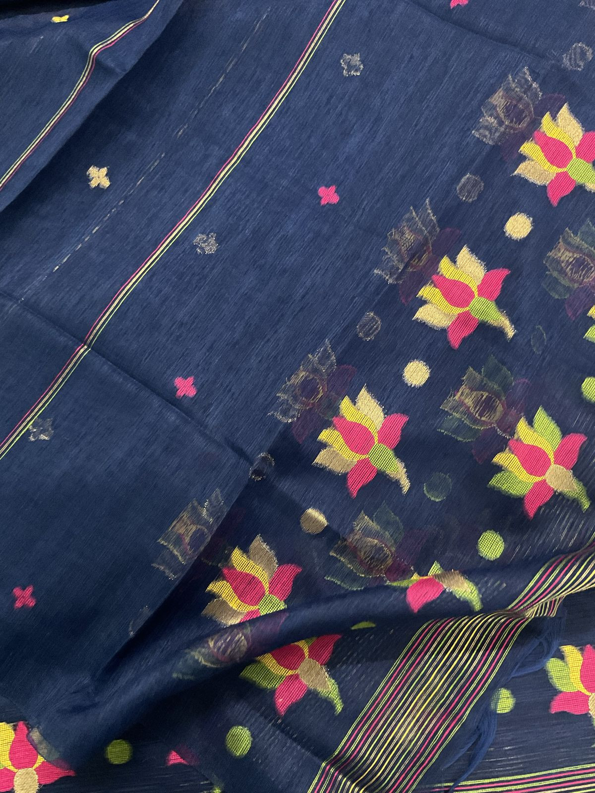 Soft Slub Chanderi Jamdani Weaved Suit - Dark Blue