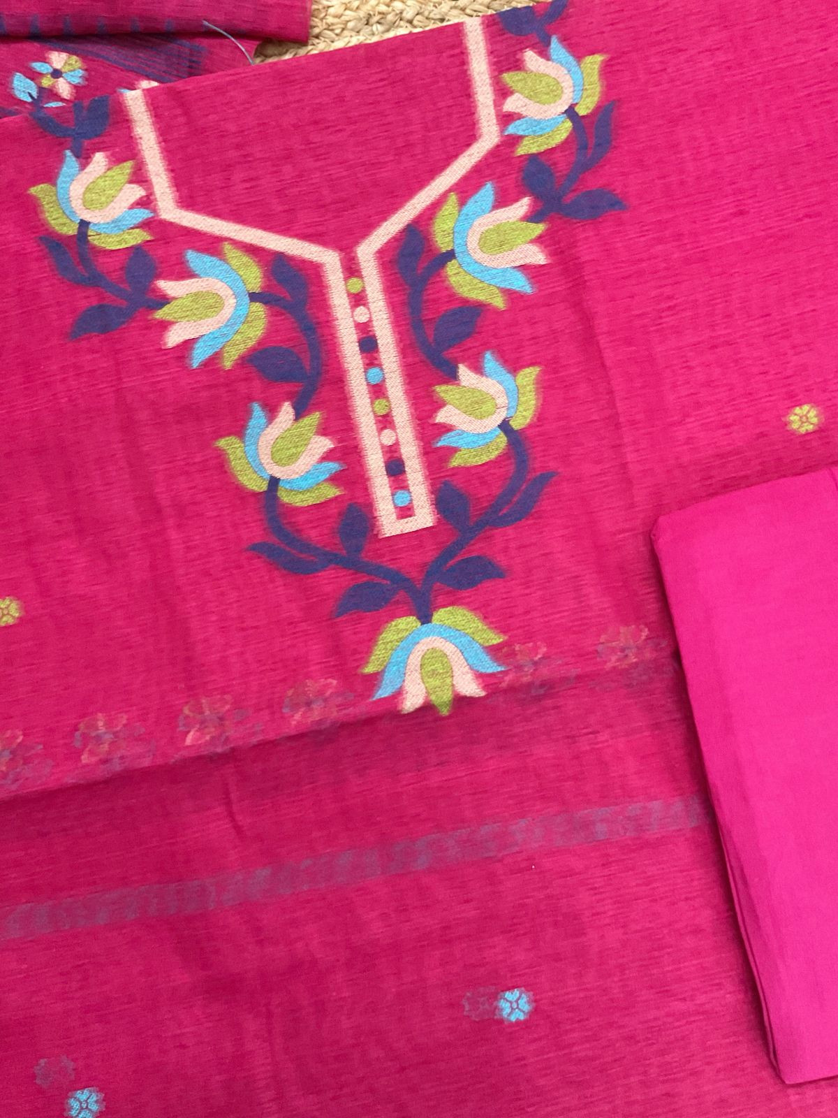 Soft Slub Chanderi Jamdani Weaved Suit - Pink