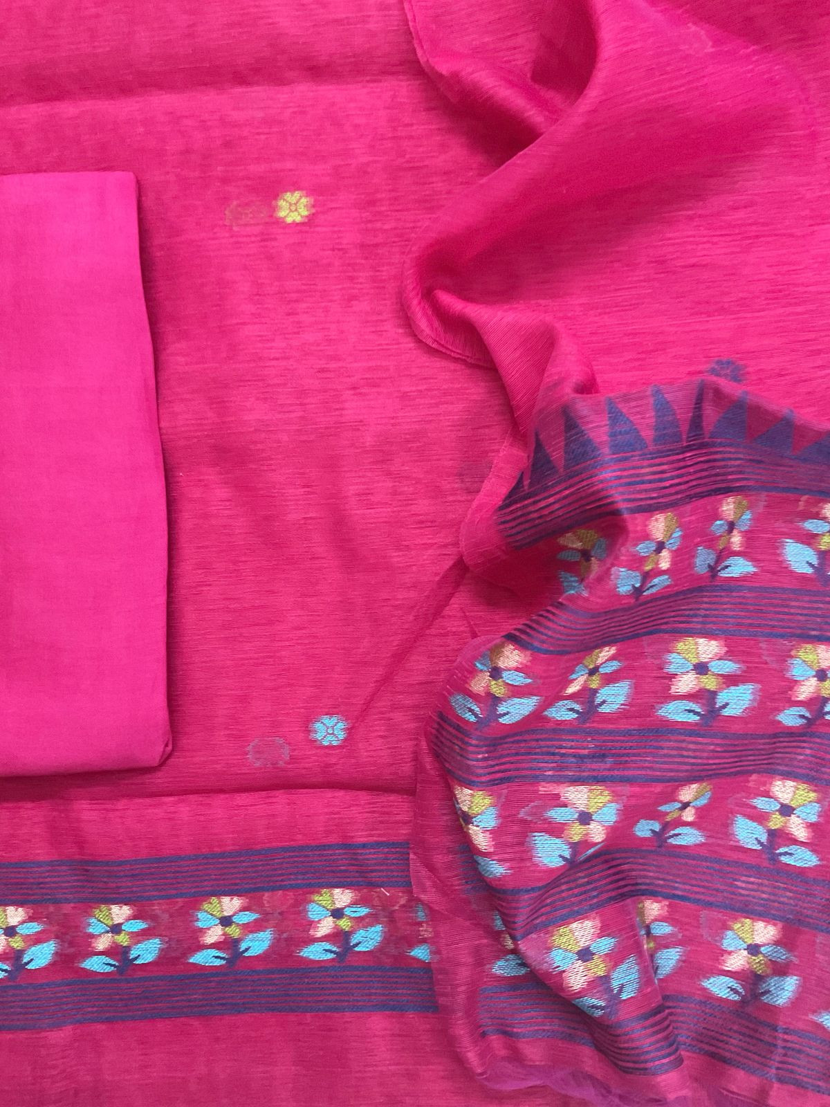 Soft Slub Chanderi Jamdani Weaved Suit - Pink