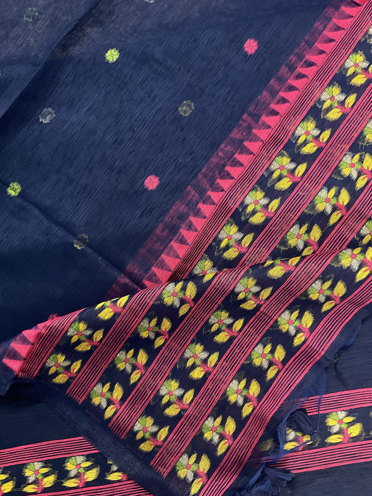 Soft Slub Chanderi Jamdani Weaved Suit - Dark Blue