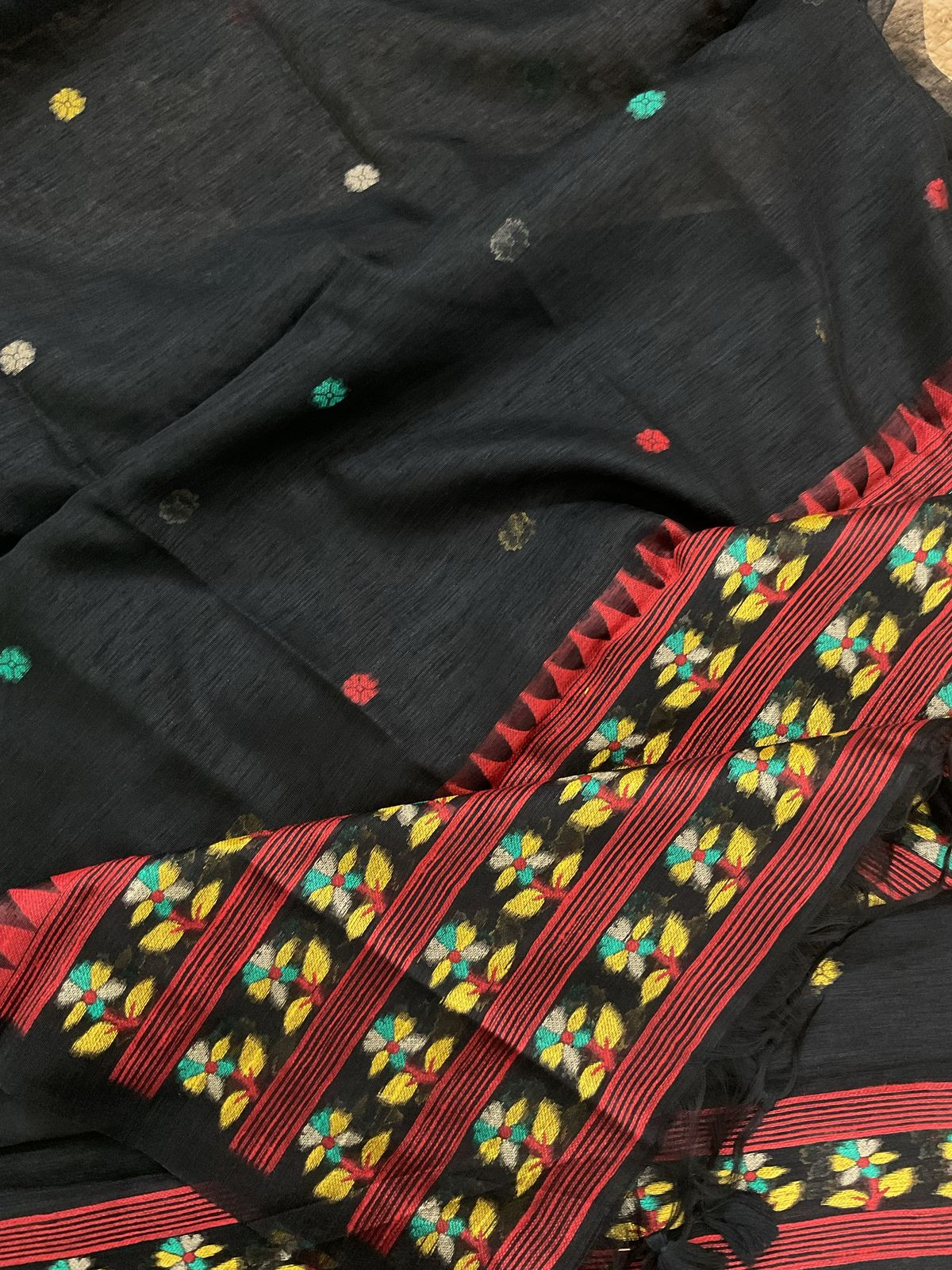 Soft Slub Chanderi Jamdani Weaved Suit - Black