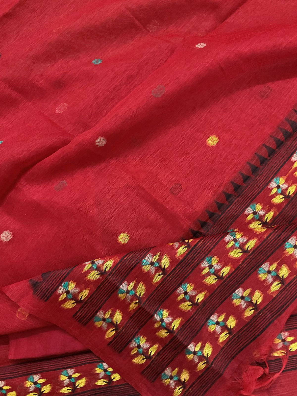 Soft Slub Chanderi Jamdani Weaved Suit - Red
