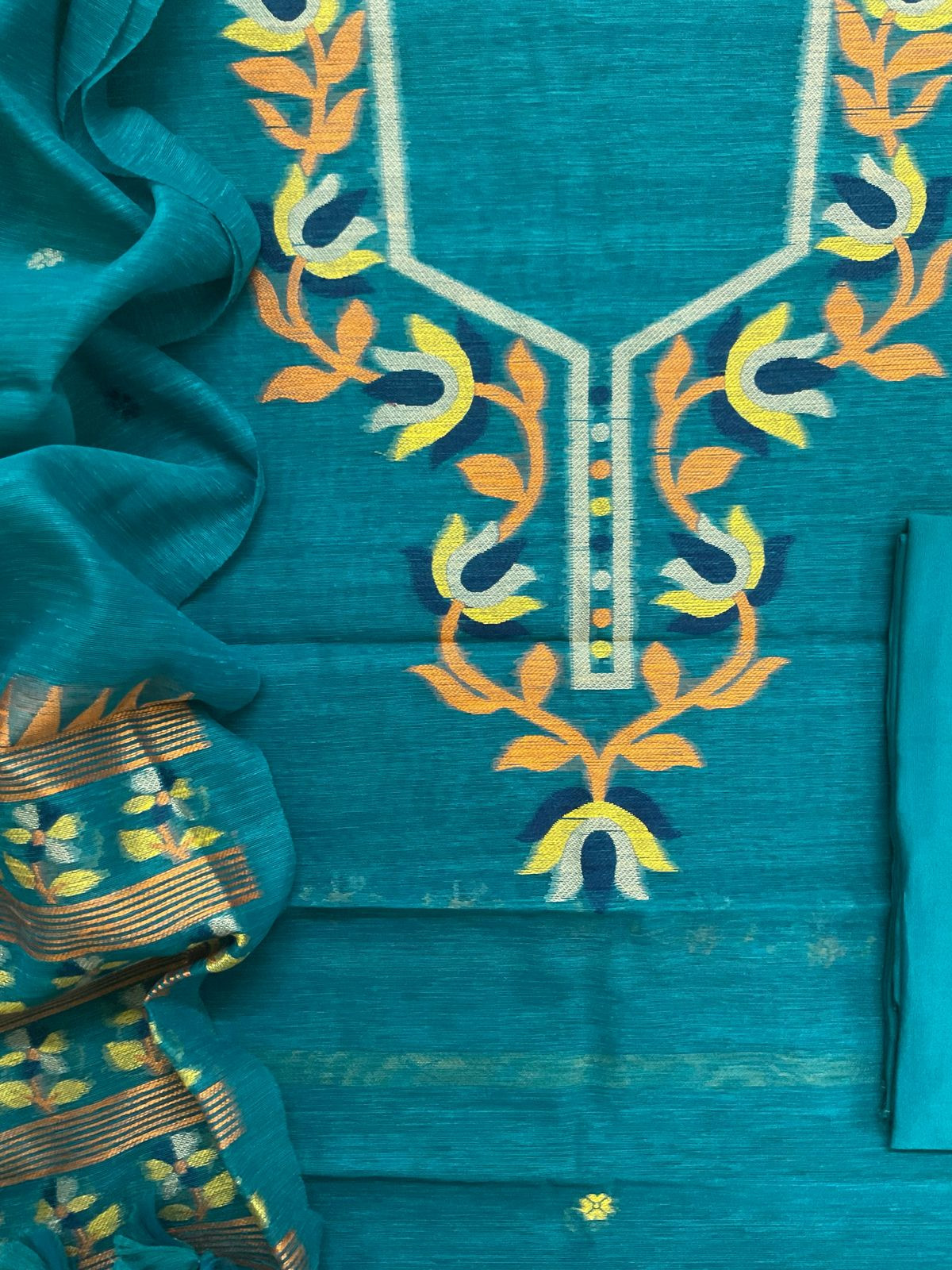 Soft Slub Chanderi Jamdani Weaved Suit - Pheroji