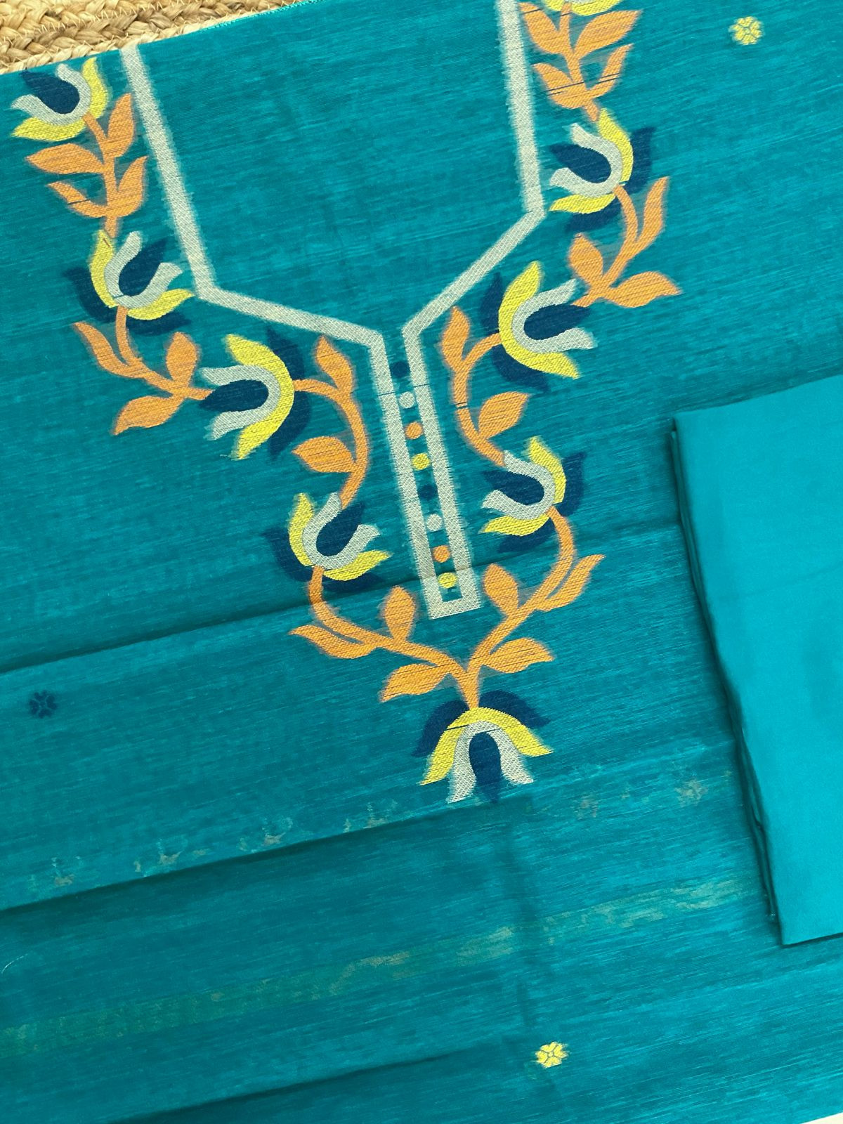 Soft Slub Chanderi Jamdani Weaved Suit - Pheroji