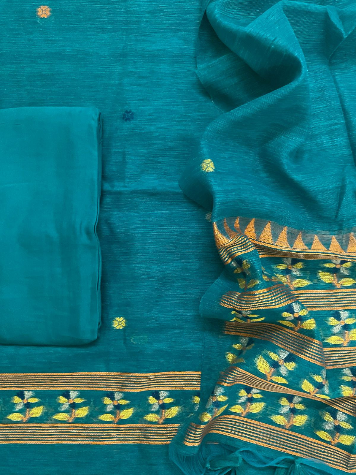 Soft Slub Chanderi Jamdani Weaved Suit - Pheroji