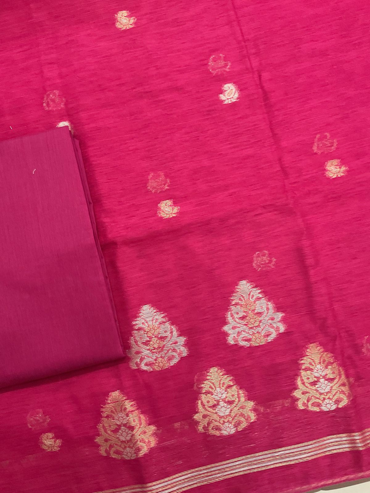 Soft Slub Chanderi Jamdani Weaved Suit - Pink