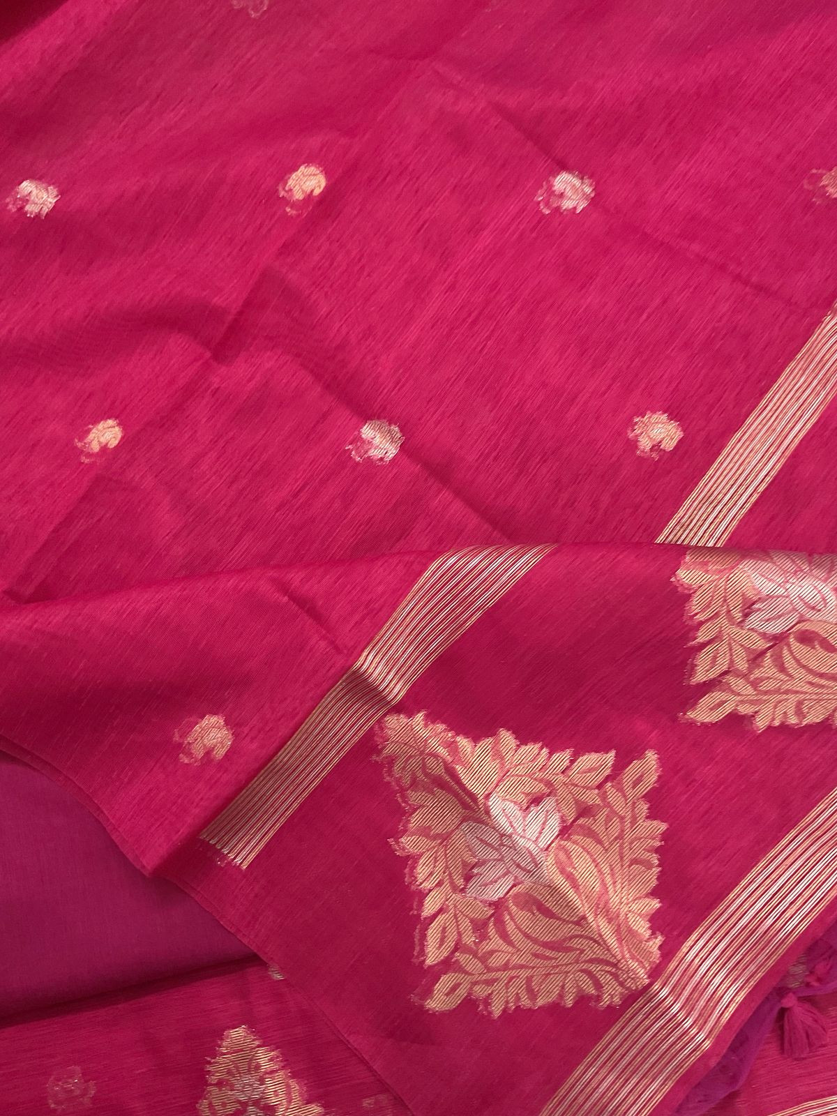 Soft Slub Chanderi Jamdani Weaved Suit - Pink