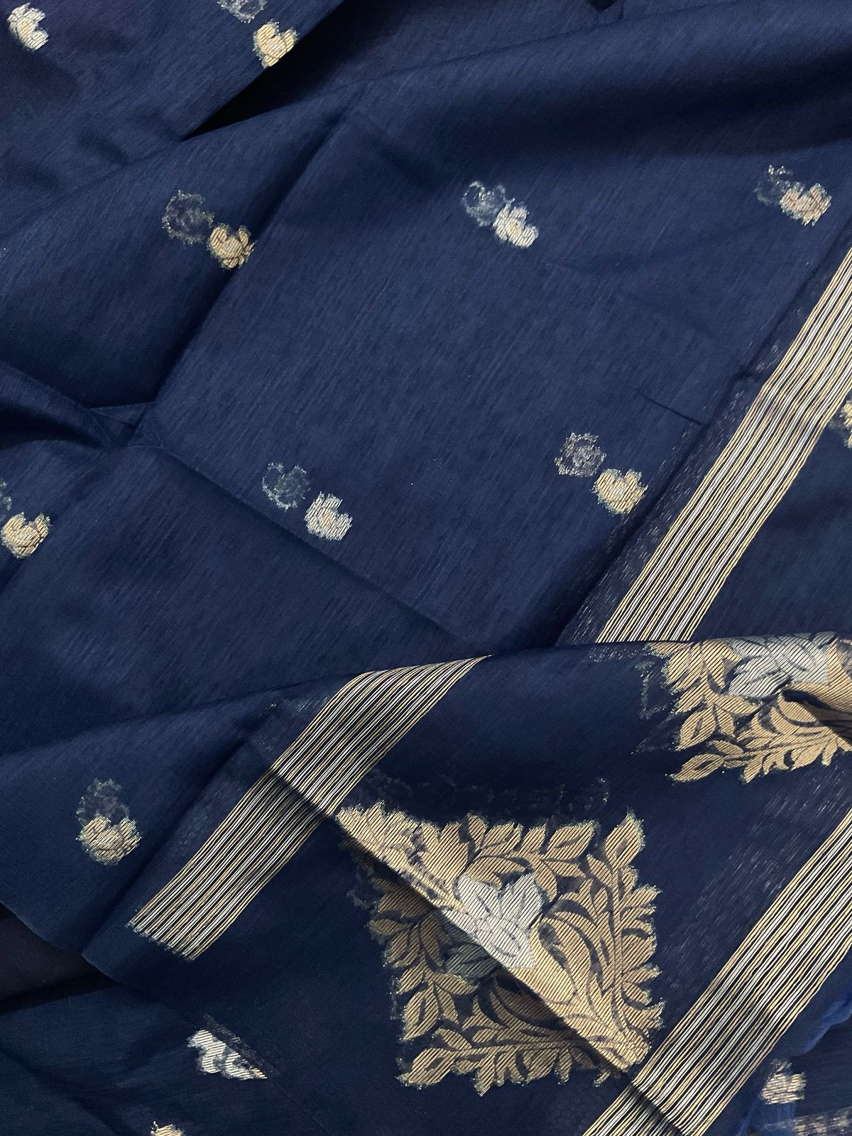 Soft Slub Chanderi Jamdani Weaved Suit - Dark Blue