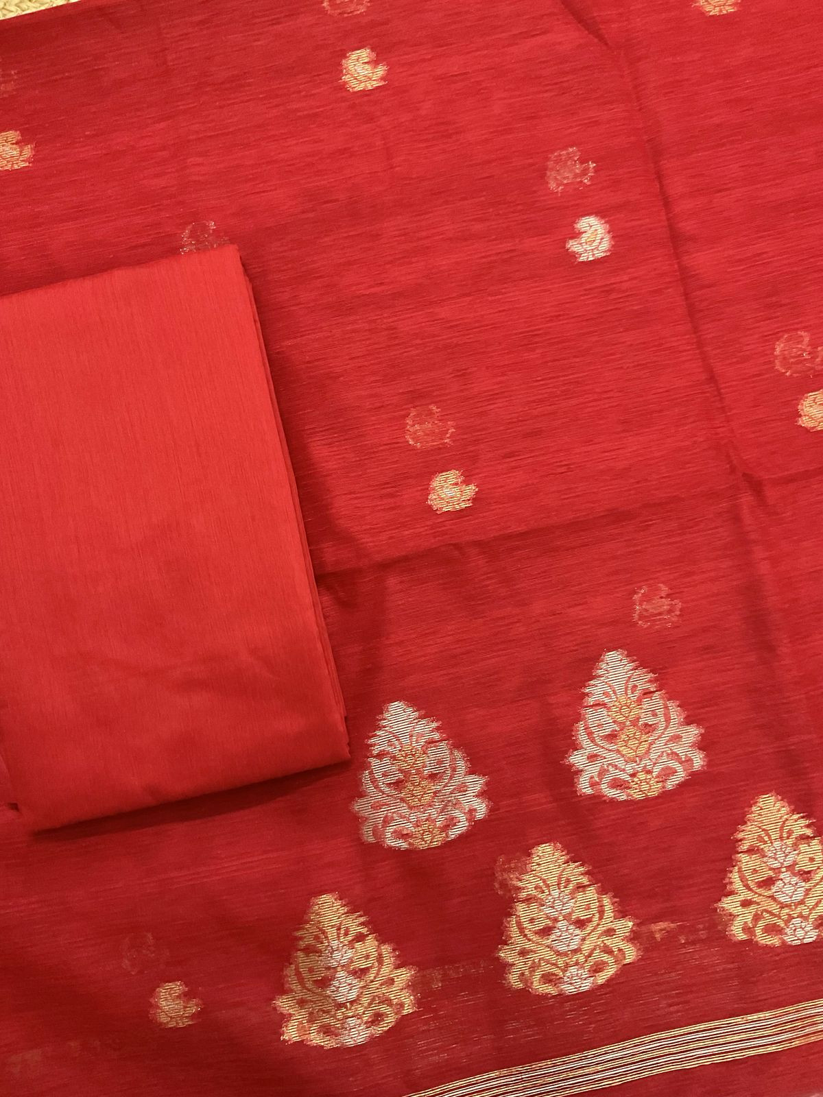Soft Slub Chanderi Jamdani Weaved Suit - Red