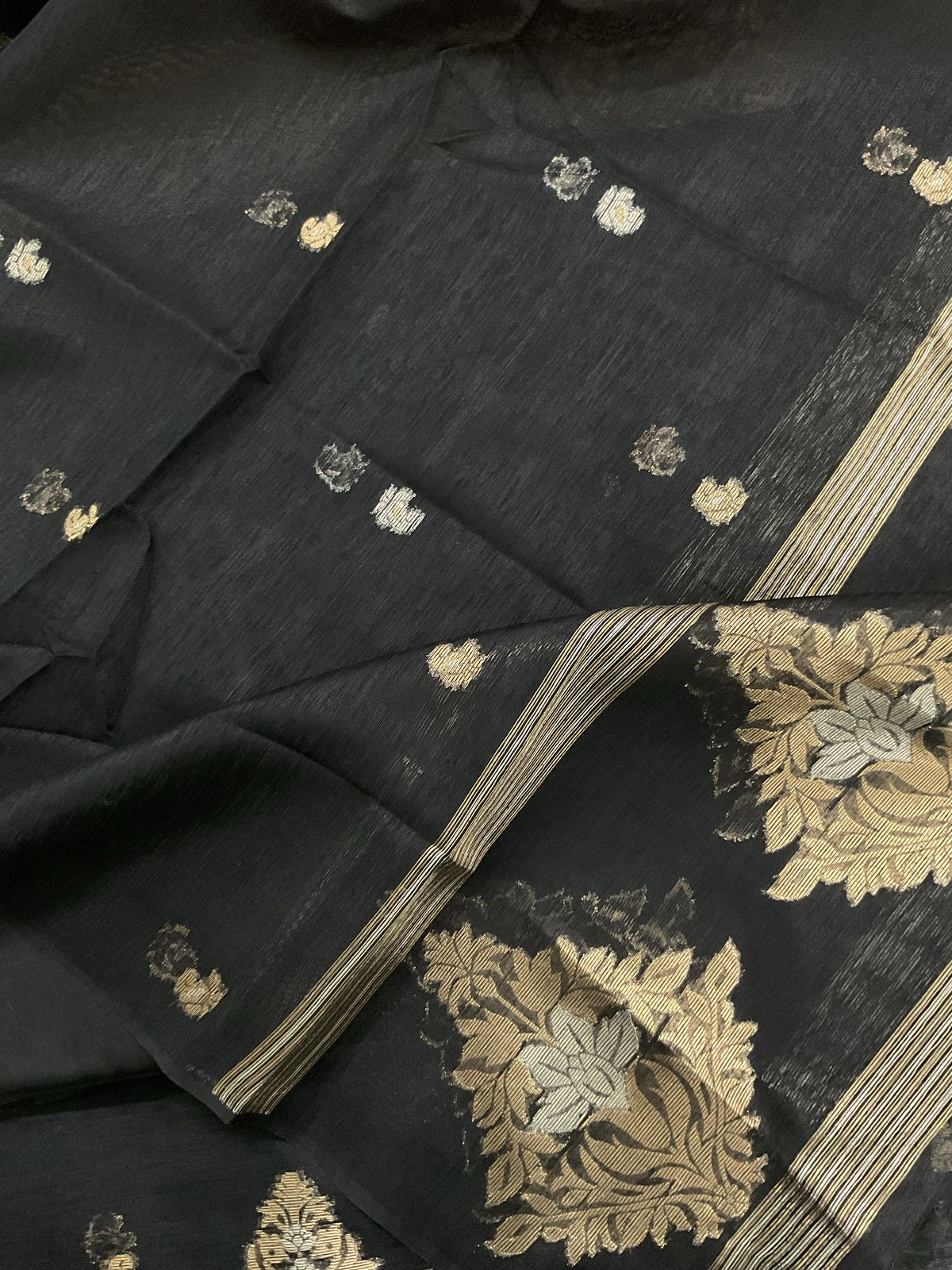 Soft Slub Chanderi Jamdani Weaved Suit - Black