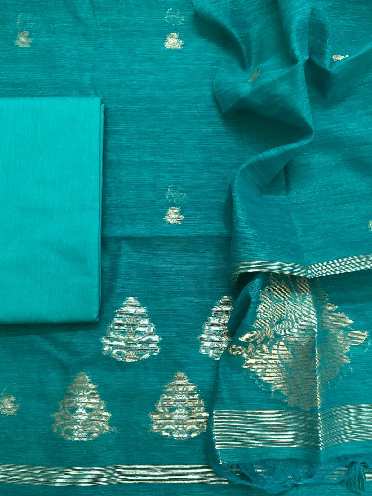 Soft Slub Chanderi Jamdani Weaved Suit - Pheroji