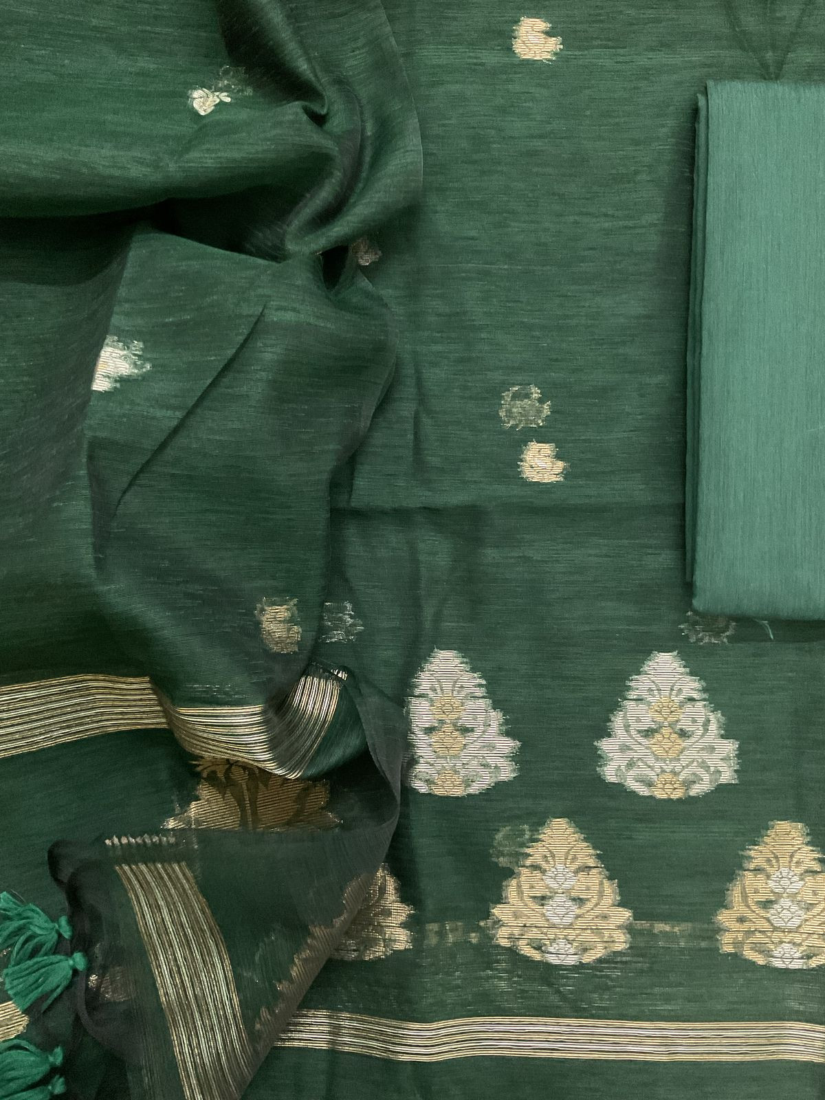 Soft Slub Chanderi Jamdani Weaved Suit - Green