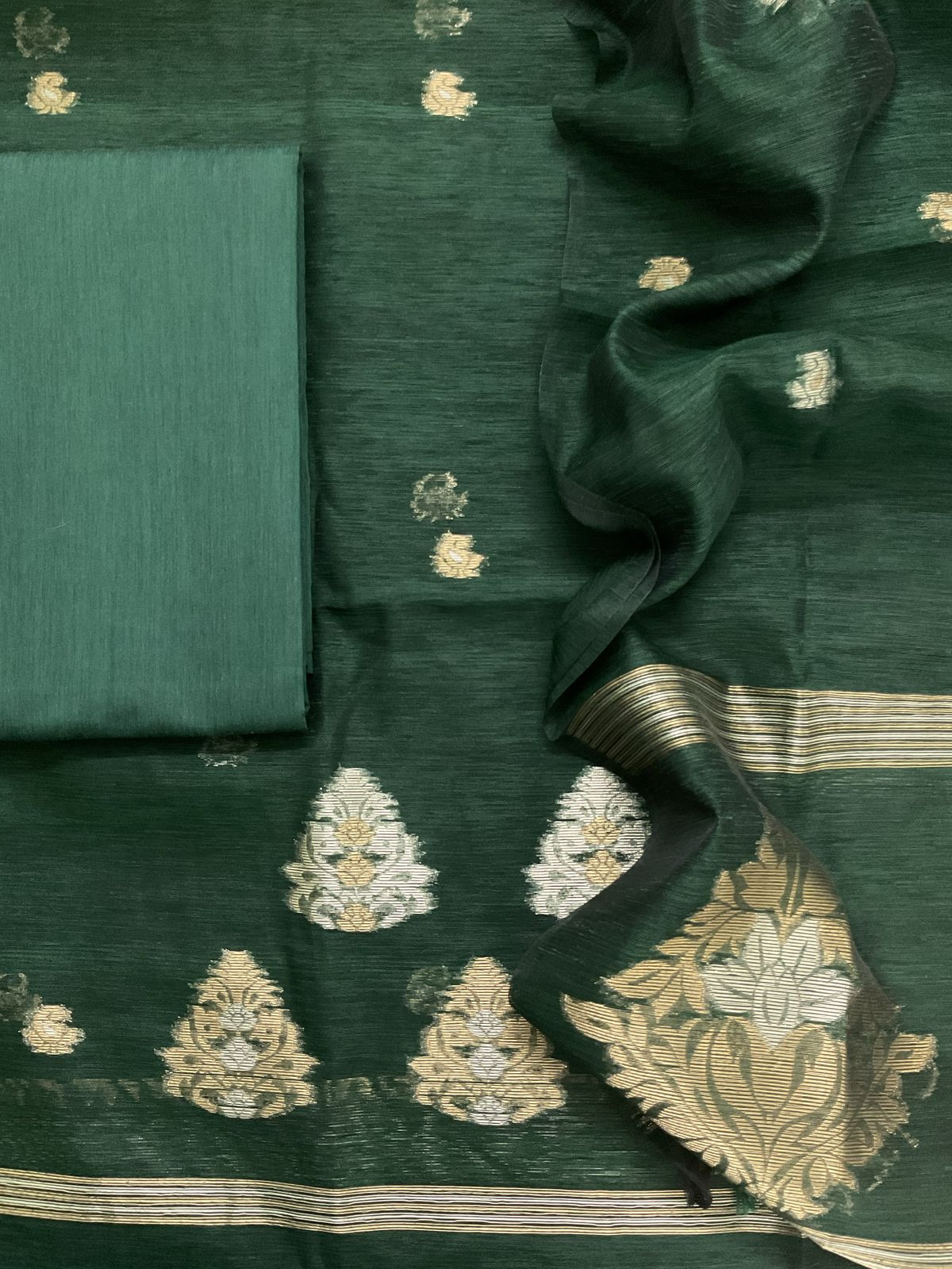 Soft Slub Chanderi Jamdani Weaved Suit - Green