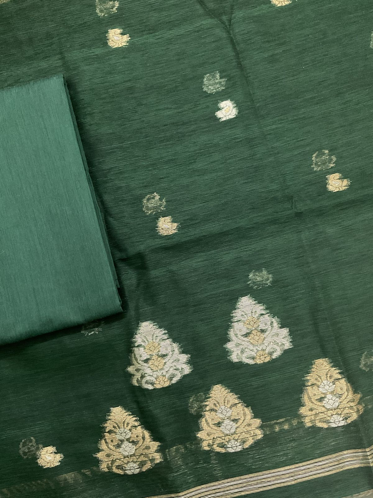 Soft Slub Chanderi Jamdani Weaved Suit - Green