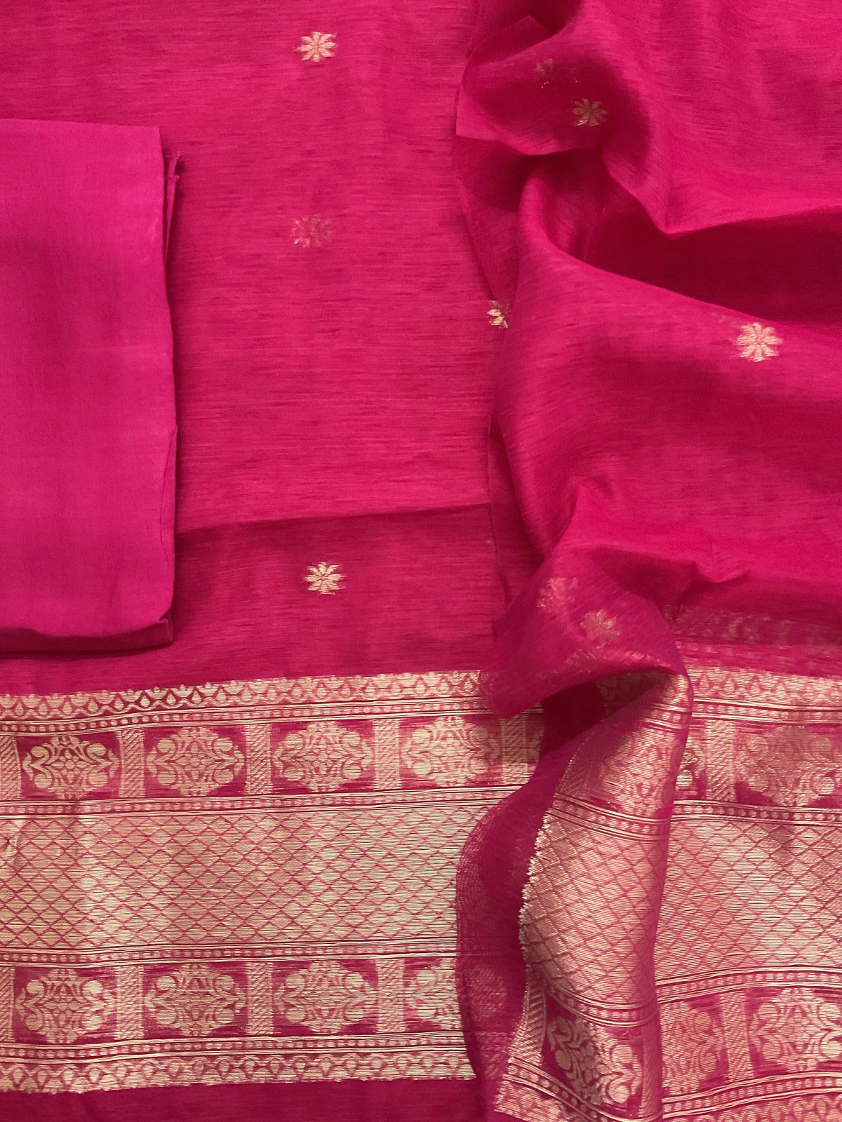 Soft Slub Chanderi Jamdani Weaved Suit - Pink