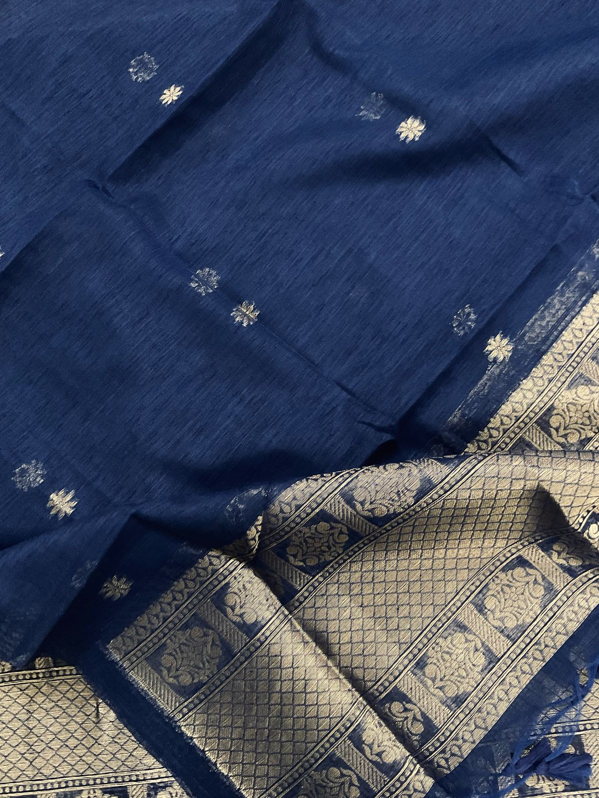 Soft Slub Chanderi Jamdani Weaved Suit - Dark Blue