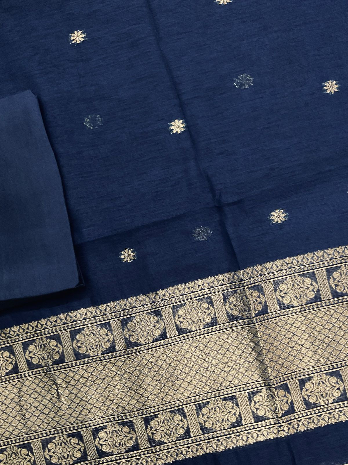 Soft Slub Chanderi Jamdani Weaved Suit - Dark Blue