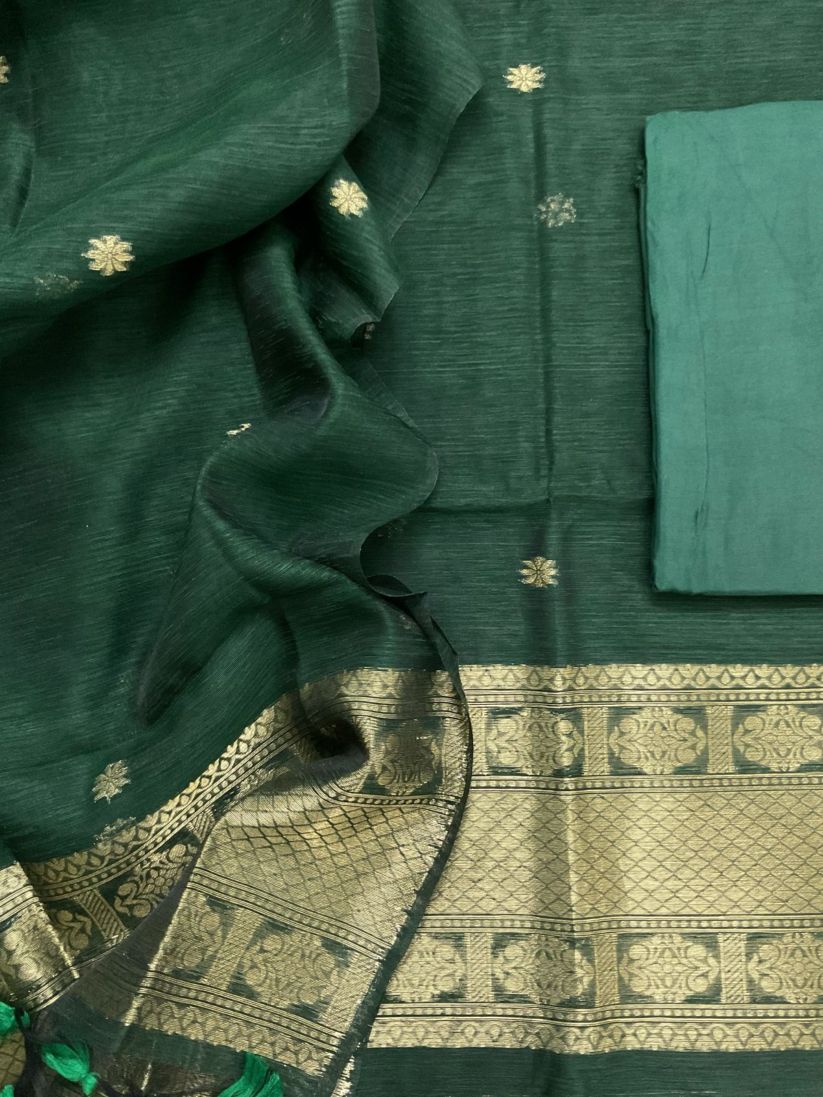 Soft Slub Chanderi Jamdani Weaved Suit - Green