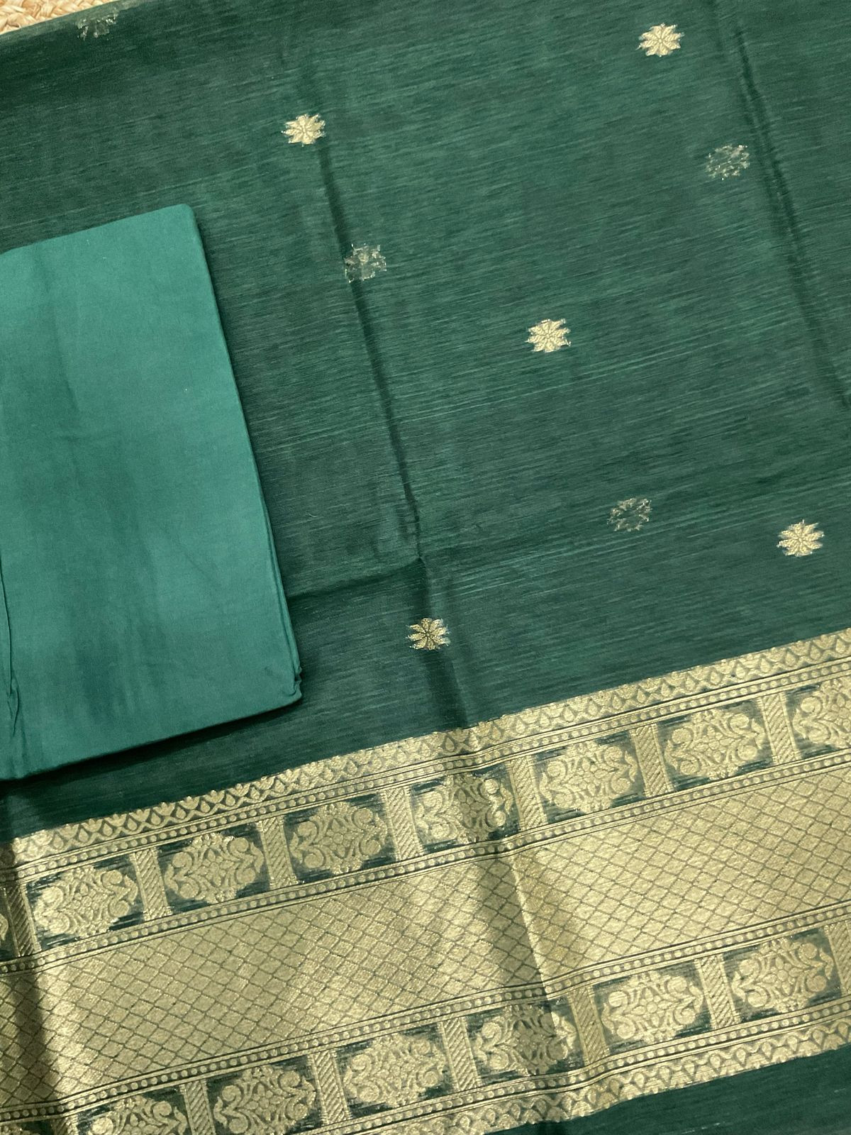 Soft Slub Chanderi Jamdani Weaved Suit - Green