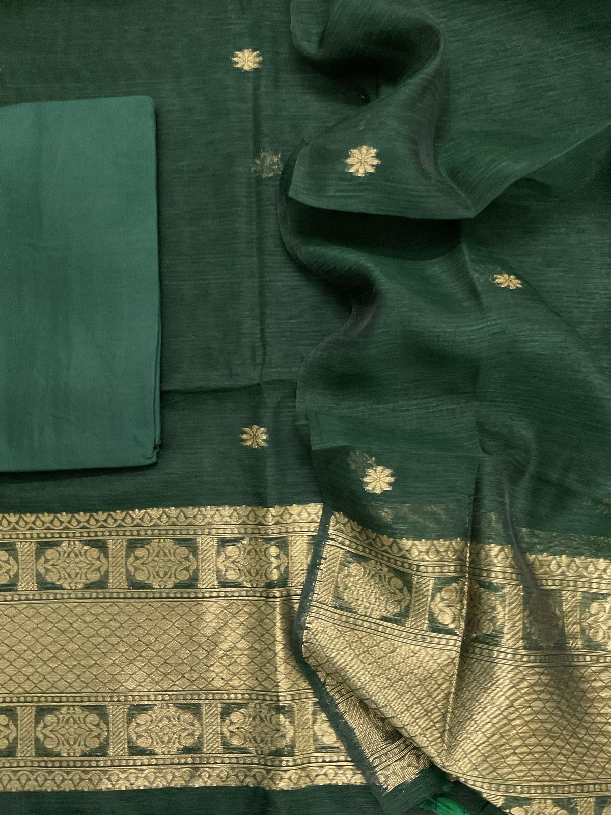 Soft Slub Chanderi Jamdani Weaved Suit - Green