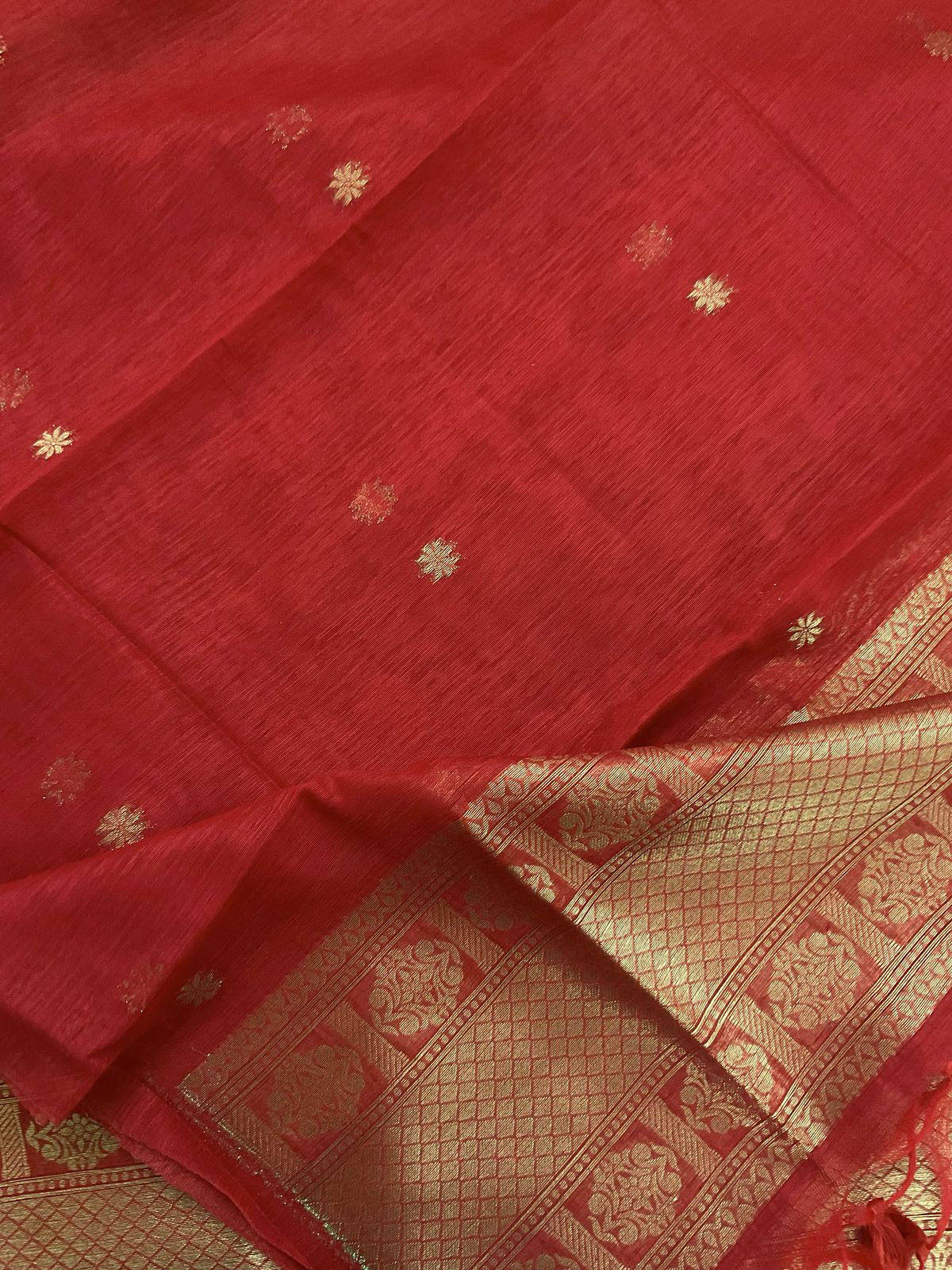 Soft Slub Chanderi Jamdani Weaved Suit - Red