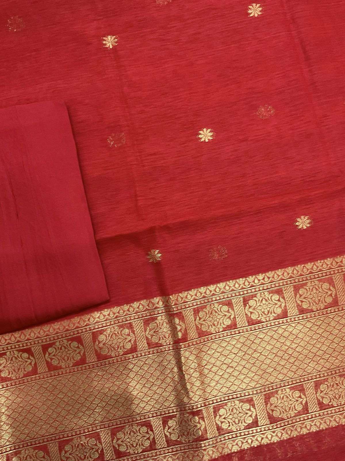 Soft Slub Chanderi Jamdani Weaved Suit - Red