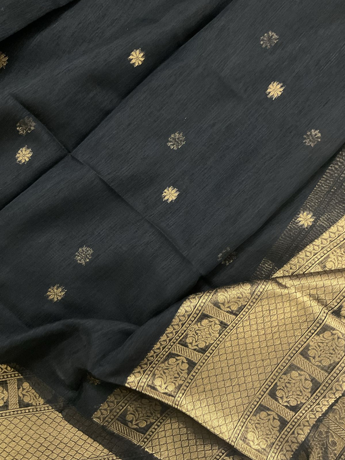 Soft Slub Chanderi Jamdani Weaved Suit - Black