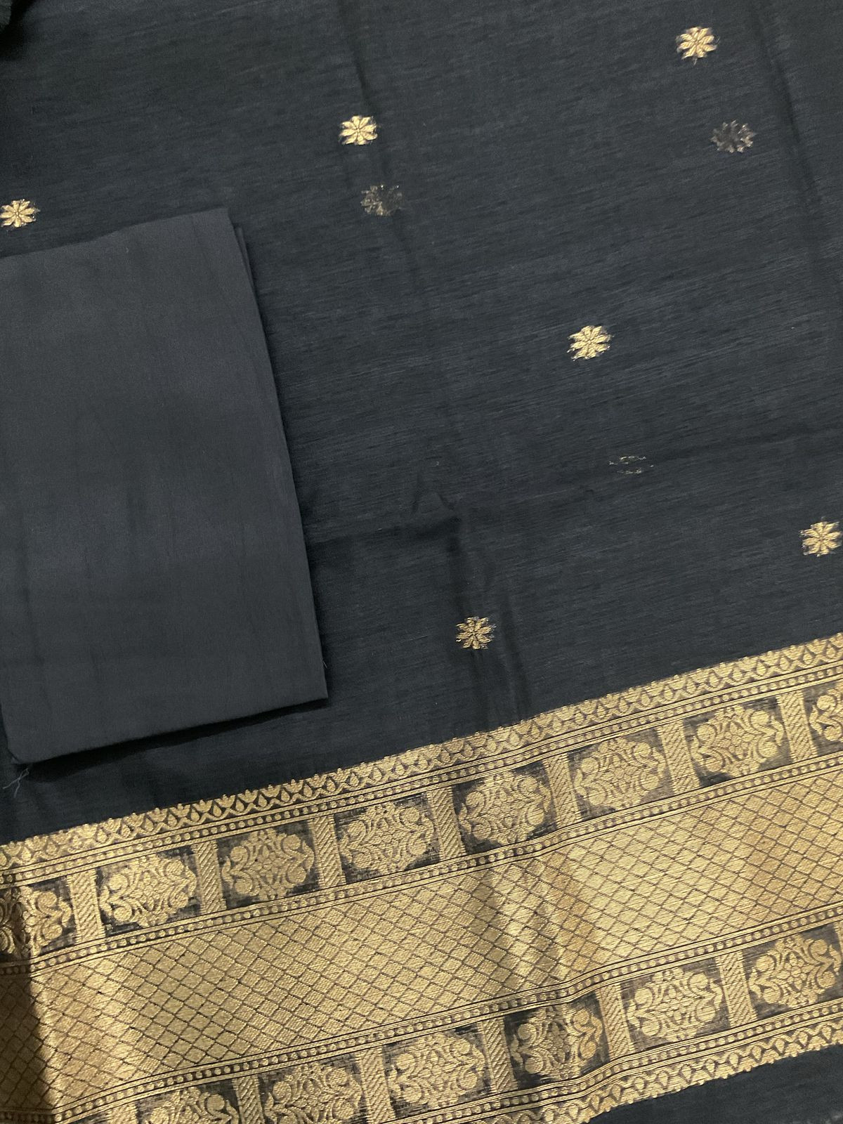 Soft Slub Chanderi Jamdani Weaved Suit - Black