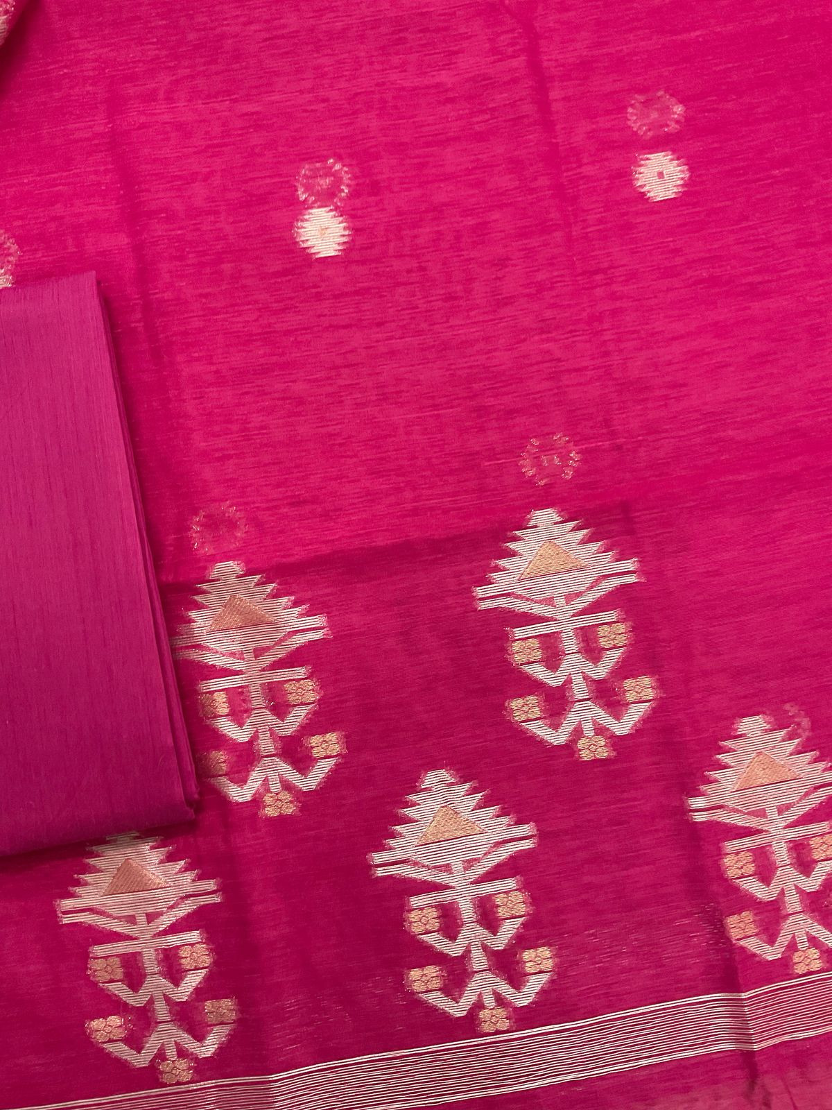 Soft Slub Chanderi Jamdani Weaved Suit - Pink