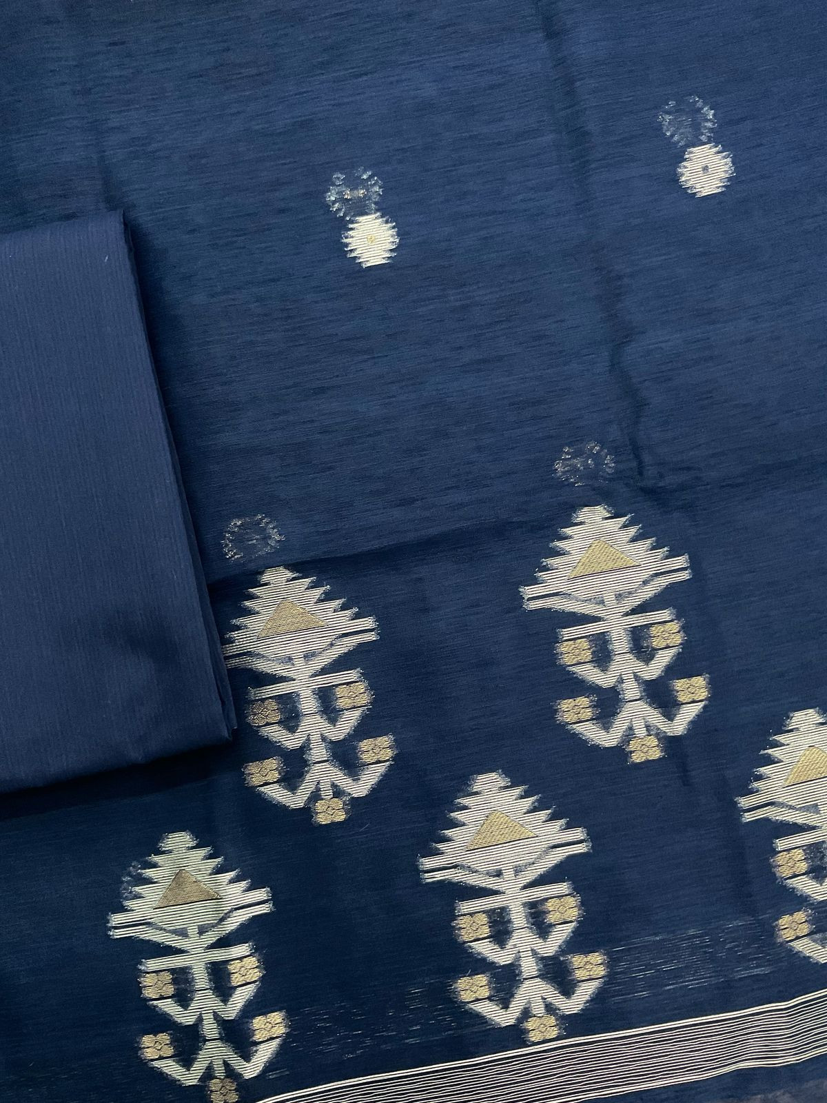 Soft Slub Chanderi Jamdani Weaved Suit - Dark Blue