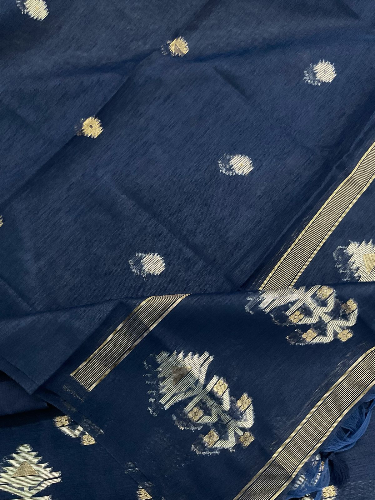 Soft Slub Chanderi Jamdani Weaved Suit - Dark Blue