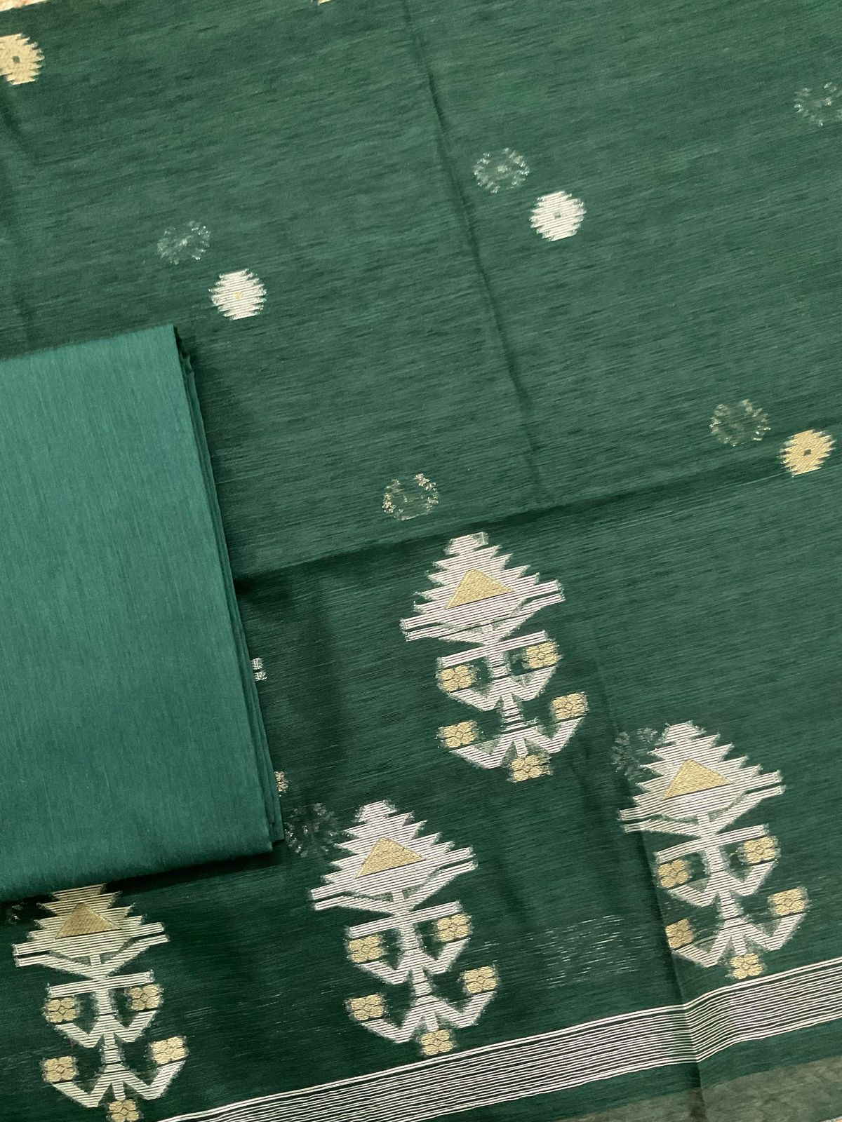 Soft Slub Chanderi Jamdani Weaved Suit - Green