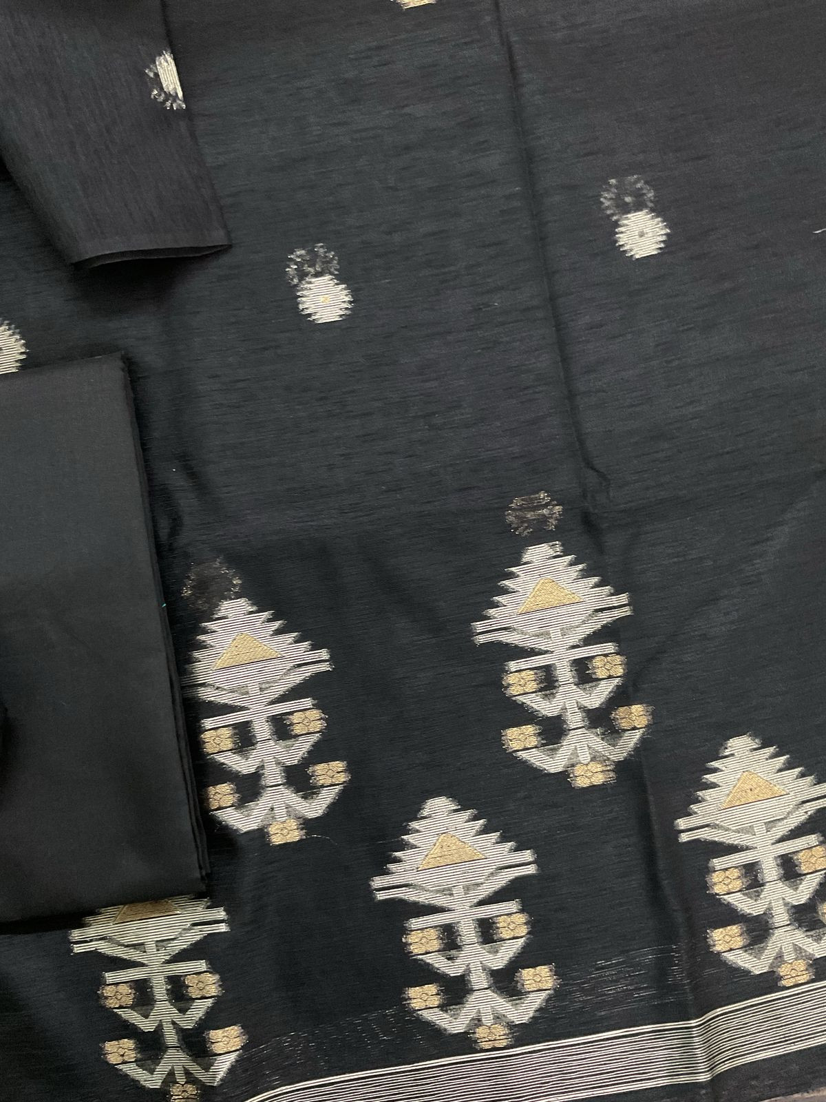 Soft Slub Chanderi Jamdani Weaved Suit - Black