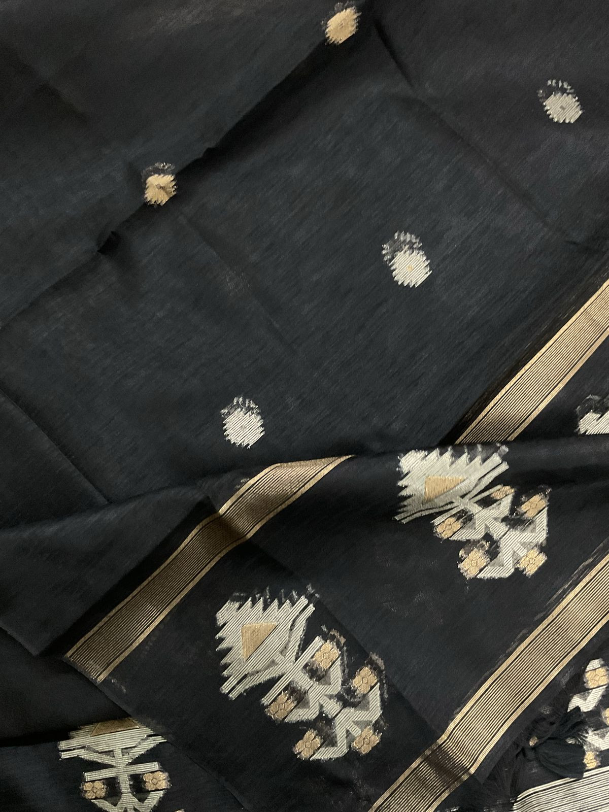 Soft Slub Chanderi Jamdani Weaved Suit - Black