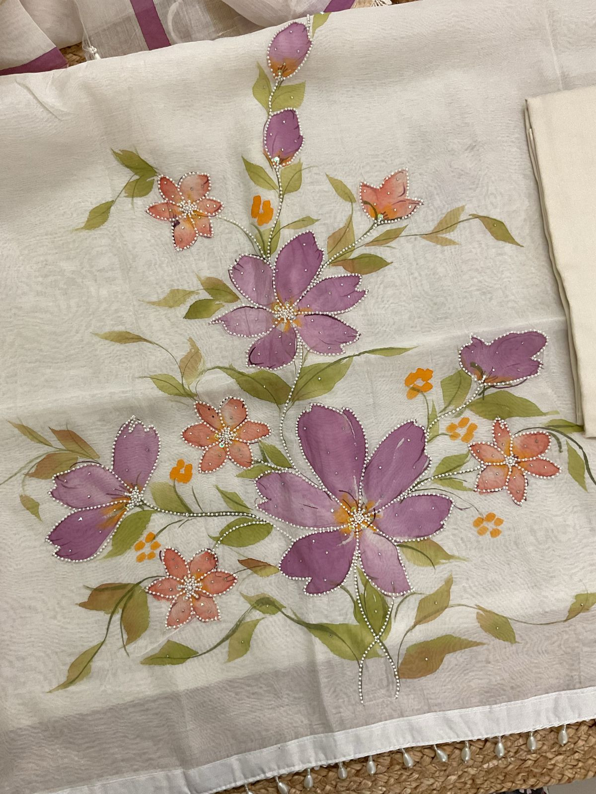 Pure Soft Chanderi Brush Painted Embroidered Suit - Offwhite