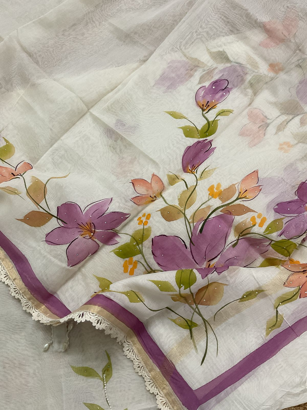 Pure Soft Chanderi Brush Painted Embroidered Suit - Offwhite