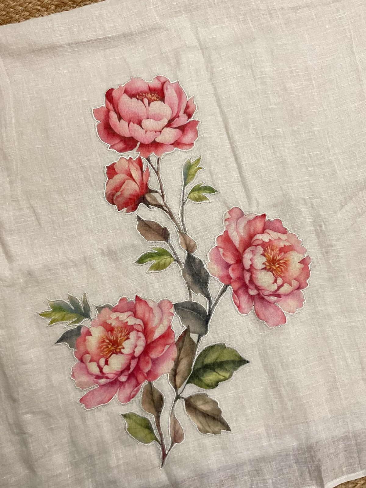 Pure Linen Jute Cotton Printed Embroidered Suit - Offwhite