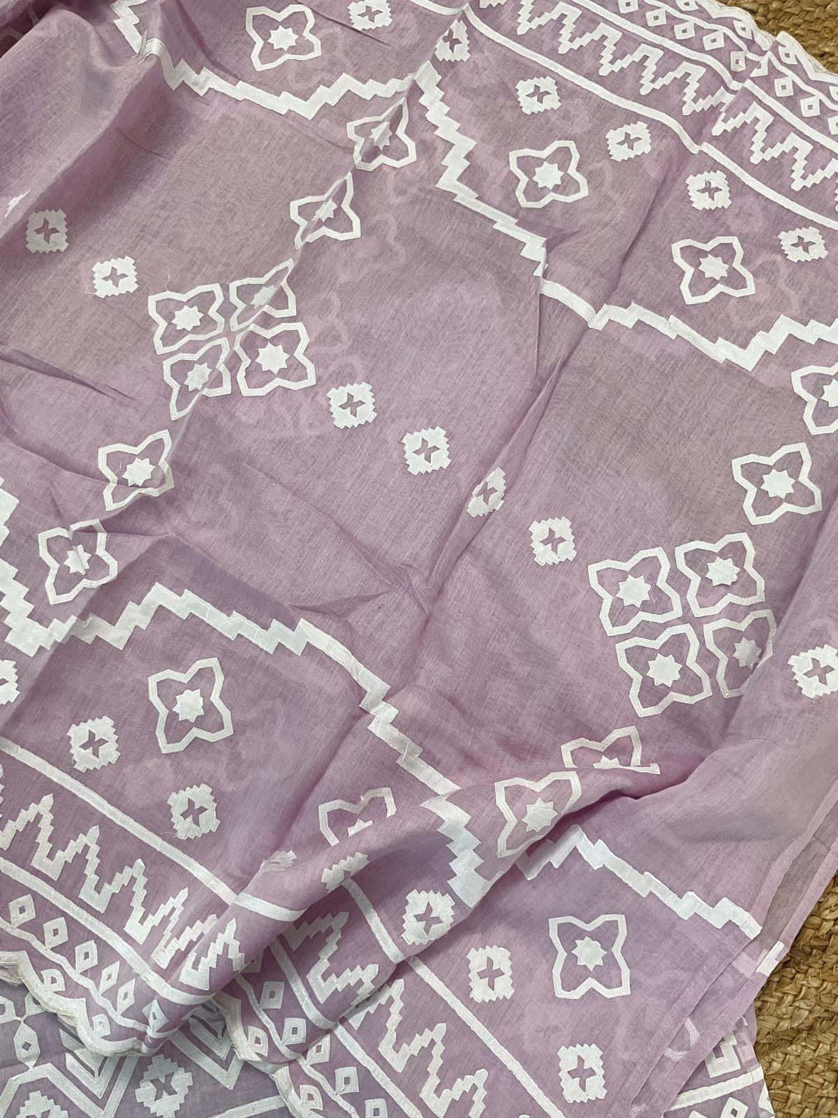 Pure Mul Chanderi Appliqu Work Suit - Lavender