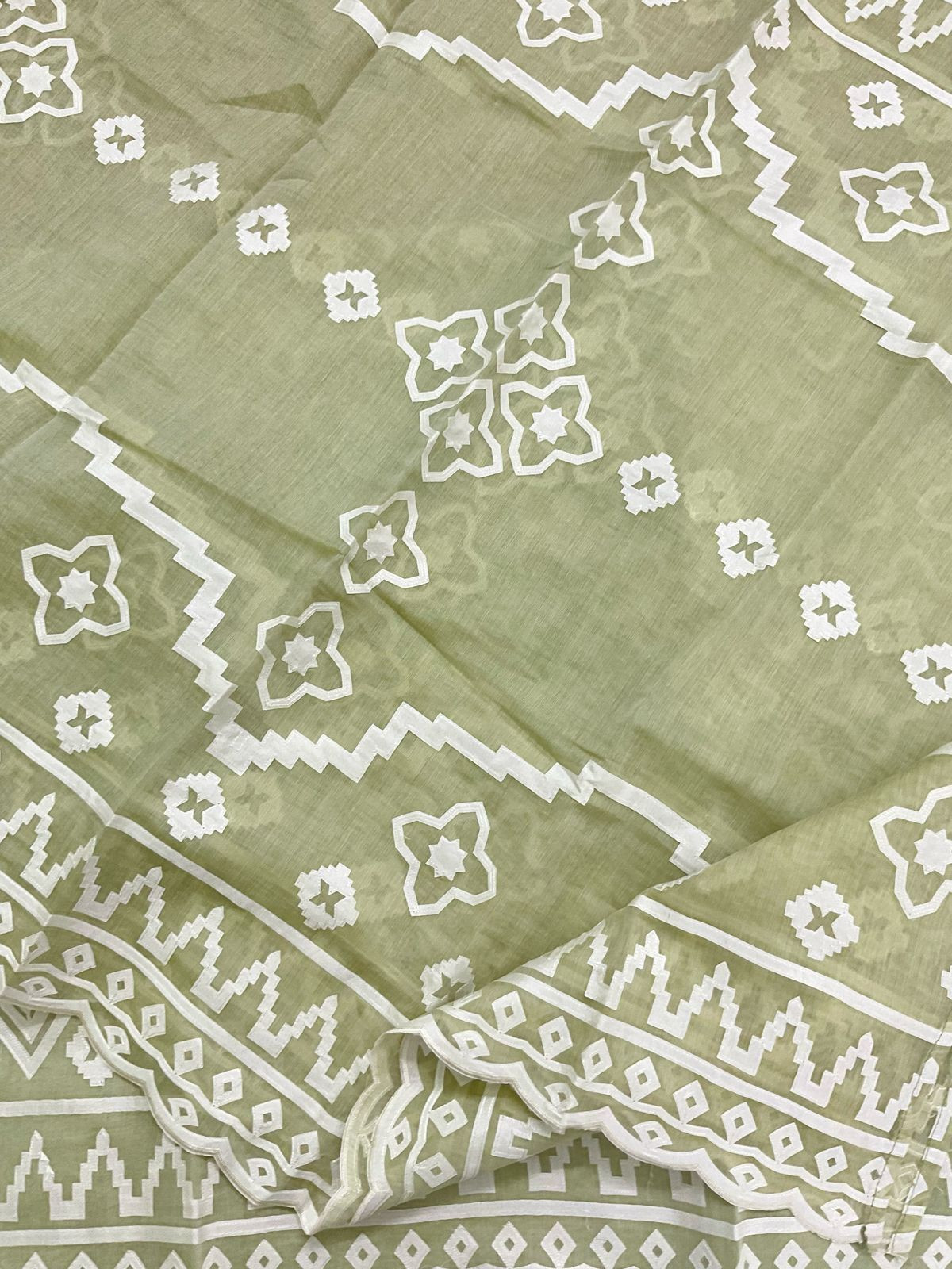 Pure Mul Chanderi Appliqu Work Suit - Green