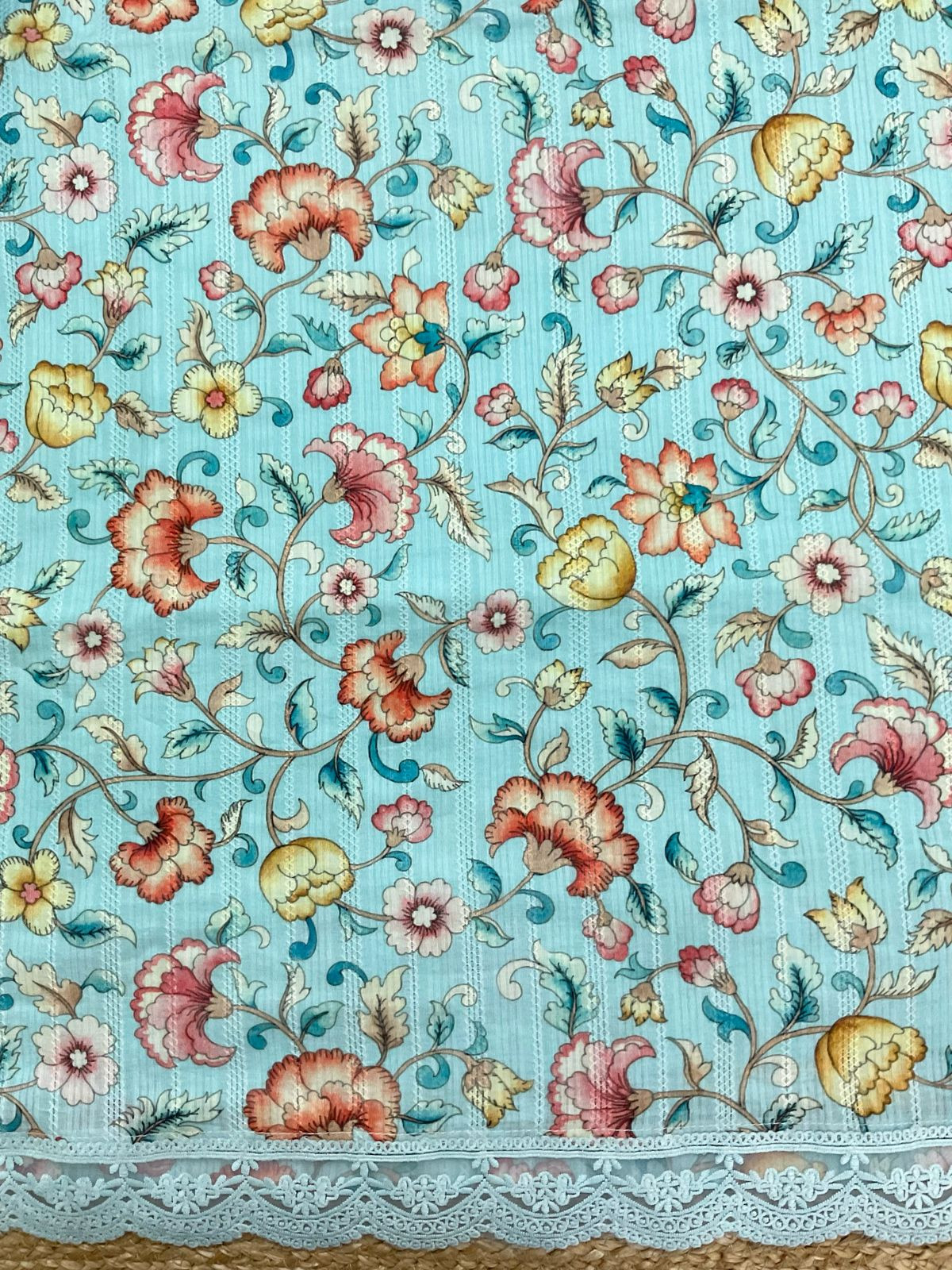 Pure Fine Mul Cotton Self Weaved Printer Suit - Blue